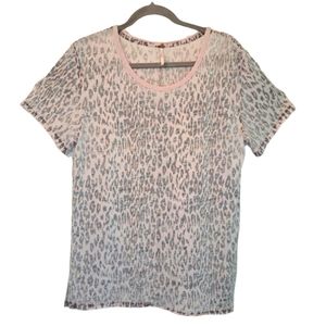 Free People Pink Grey Leopard Print Short Sleeved Tee Size Small